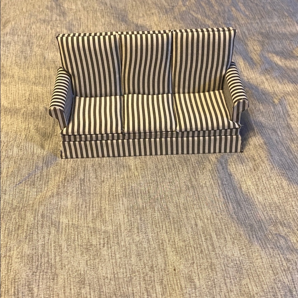 Vintage Wooden Miniature Doll House Furniture Couch 6" Long Striped